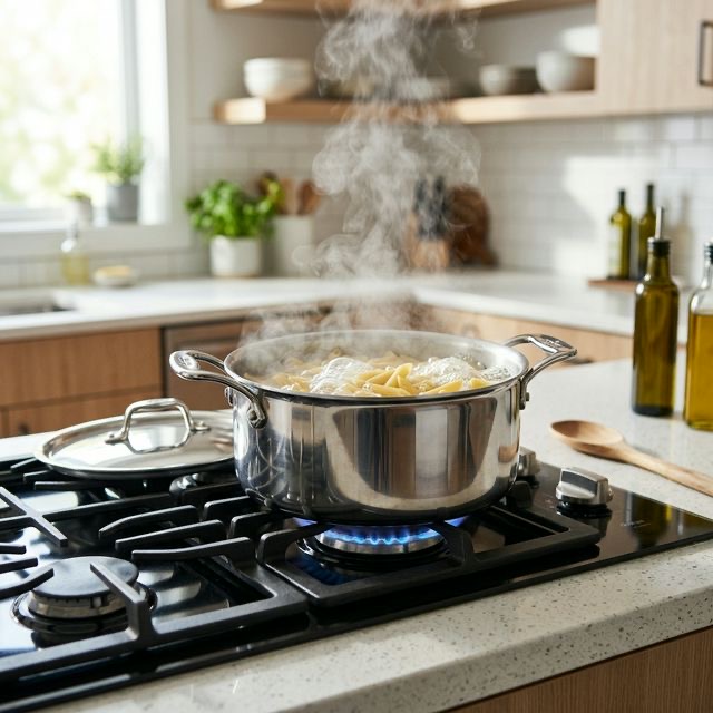 Kochendes Wasser im Kochtopf